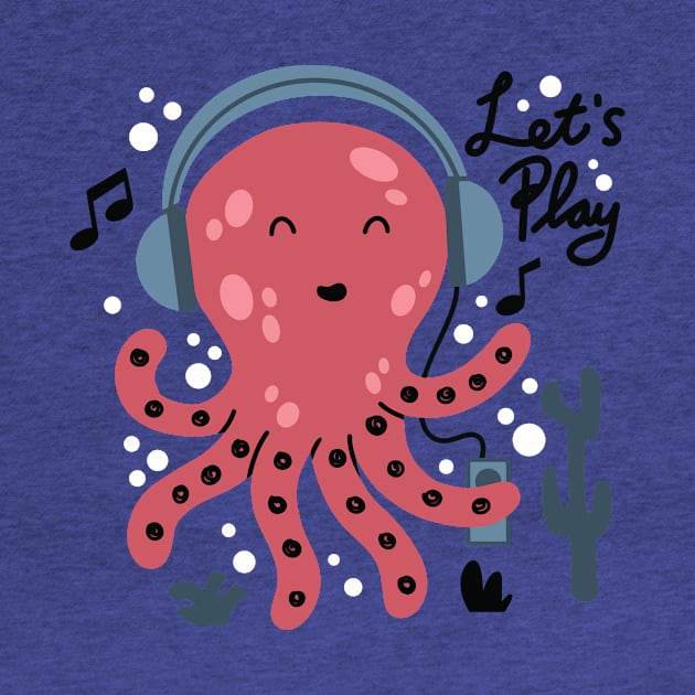 Cute octopus listening music by bayucesh